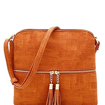Chic Front Pocket Tassel Accent Textured Cross Body Bag MH-BS2309F