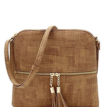 Chic Front Pocket Tassel Accent Textured Cross Body Bag MH-BS2309F