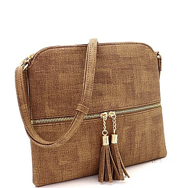 Chic Front Pocket Tassel Accent Textured Cross Body Bag MH-BS2309F