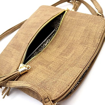 Chic Front Pocket Tassel Accent Textured Cross Body Bag MH-BS2309F