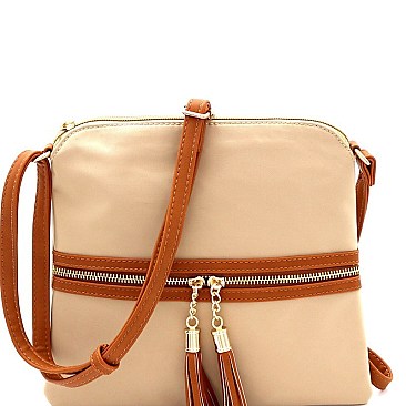 Fashionable Tassel Accent Two-Tone Nylon Cross Body MH-BS2408