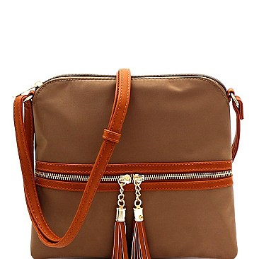 Fashionable Tassel Accent Two-Tone Nylon Cross Body MH-BS2408