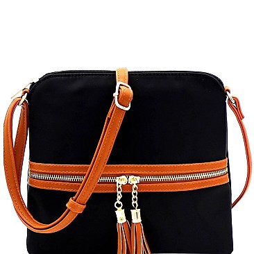 Fashionable Tassel Accent Two-Tone Nylon Cross Body MH-BS2408