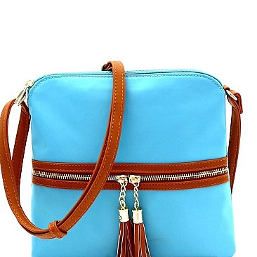 Fashionable Tassel Accent Two-Tone Nylon Cross Body MH-BS2408
