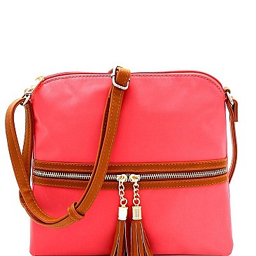 Fashionable Tassel Accent Two-Tone Nylon Cross Body MH-BS2408