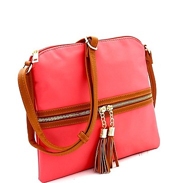 Fashionable Tassel Accent Two-Tone Nylon Cross Body MH-BS2408