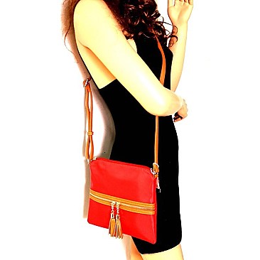 Fashionable Tassel Accent Two-Tone Nylon Cross Body MH-BS2408