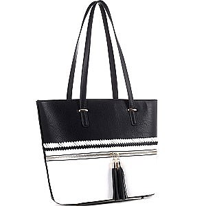 2Tone Mid-Zip Tasseled Tote