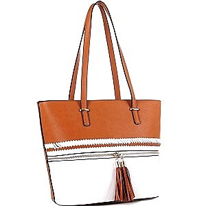 2Tone Mid-Zip Tasseled Tote