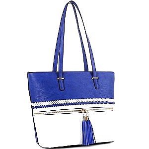 2Tone Mid-Zip Tasseled Tote