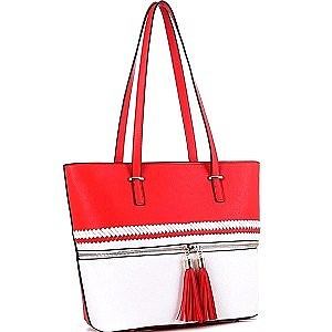 2Tone Mid-Zip Tasseled Tote