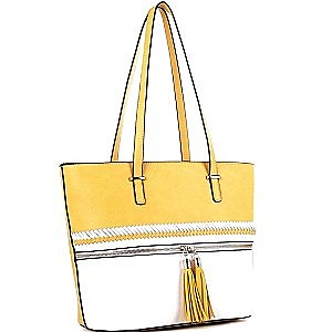 2Tone Mid-Zip Tasseled Tote