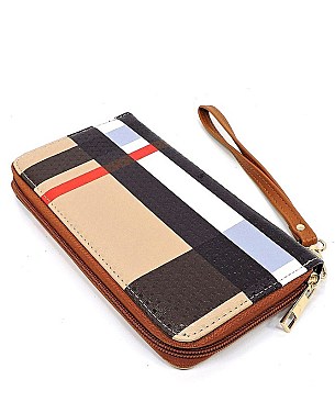 Zip Around  Plaid Check Printed Wallet Wristlet