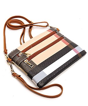 Zipped Plaid Check Cross Body Wristlet Clutch Bag