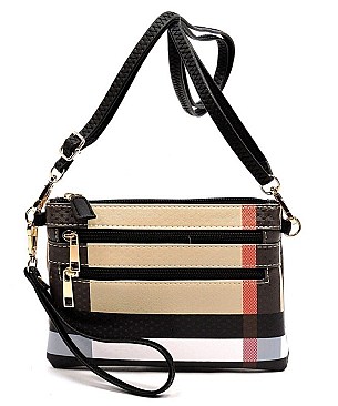 Zipped Plaid Check Cross Body Wristlet Clutch Bag