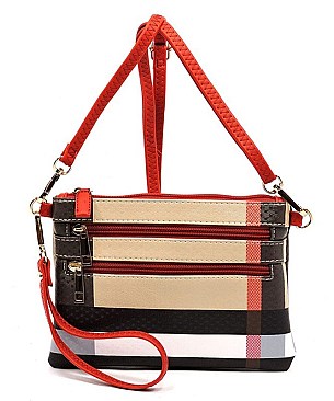 Zipped Plaid Check Cross Body Wristlet Clutch Bag