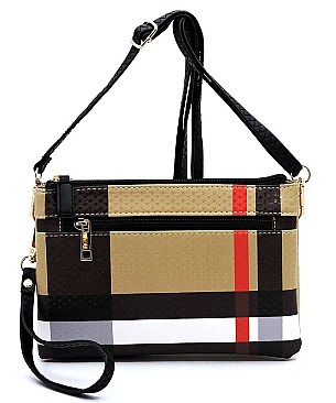 Multi Compartment Tartan Plaid Check Cross Body Clutch Bag