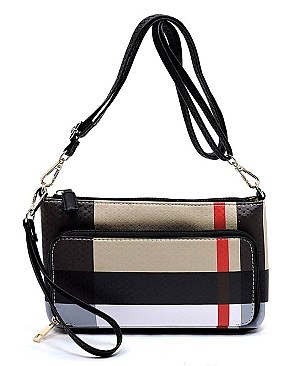 Front Pocket Plaid Check Print Clutch Cross Body Bag