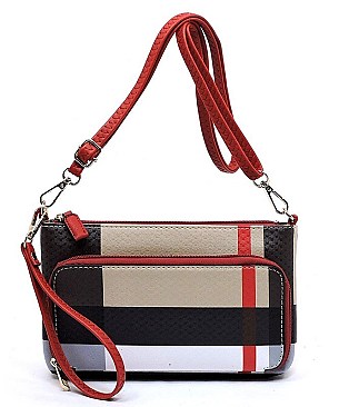 Front Pocket Plaid Check Print Clutch Cross Body Bag