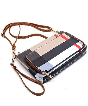 Front Pocket Plaid Check Print Clutch Cross Body Bag