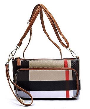 Front Pocket Plaid Check Print Clutch Cross Body Bag