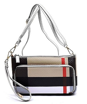 Front Pocket Plaid Check Print Clutch Cross Body Bag