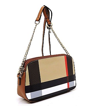 Multi Compartment Plaid Check Print Dome Cross Body Bag