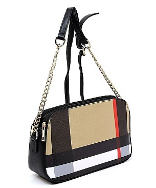 Multi Compartment Plaid Check Print Dome Cross Body Bag