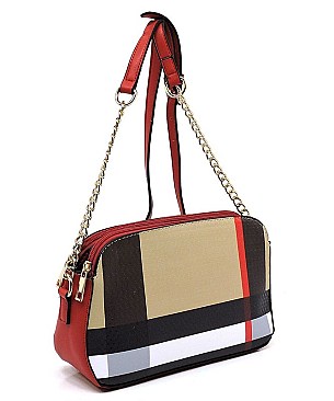 Multi Compartment Plaid Check Print Dome Cross Body Bag