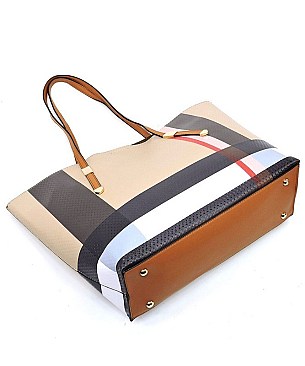 2-in-1 Plaid Check Print Shopper