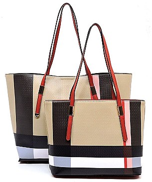 2-in-1 Plaid Check Print Shopper