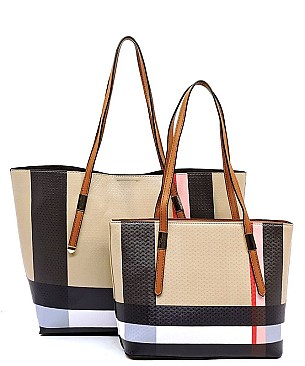 2-in-1 Plaid Check Print Shopper