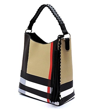 Plaid Check Bucket Satchel