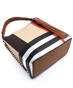 Plaid Check Bucket Satchel