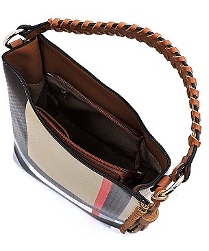 Plaid Check Bucket Satchel