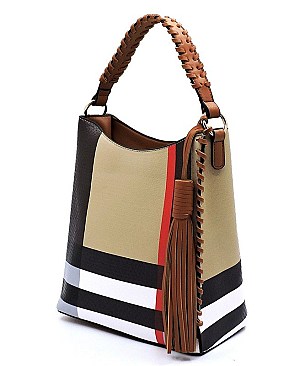 Plaid Check Bucket Satchel