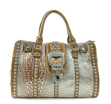 Rhinestone Belt Buckle Croc Handbag