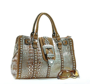 Rhinestone Belt Buckle Croc Handbag