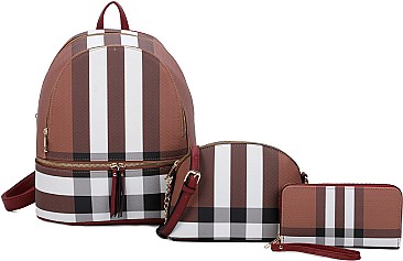 3 IN 1 CLASSIC PLAID BACKPACK SET