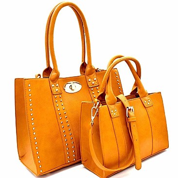 Turn-Lock Accent Studded 2 in 1 Tote SET MH-BW1913