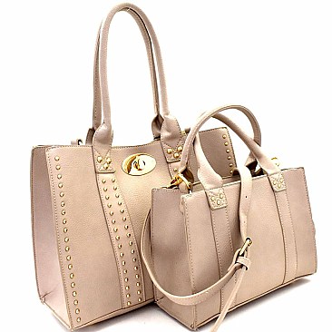 Turn-Lock Accent Studded 2 in 1 Tote SET MH-BW1913