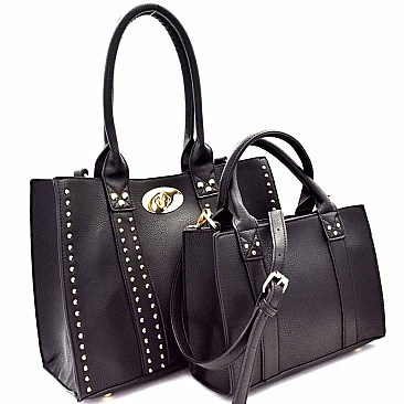 Turn-Lock Accent Studded 2 in 1 Tote SET MH-BW1913