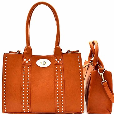 Turn-Lock Accent Studded 2 in 1 Tote SET MH-BW1913