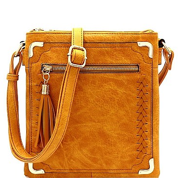 Modish Braided Tassel Accent Multi-Compartment Cross Body MH-BW2134A