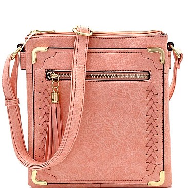 Modish Braided Tassel Accent Multi-Compartment Cross Body MH-BW2134A