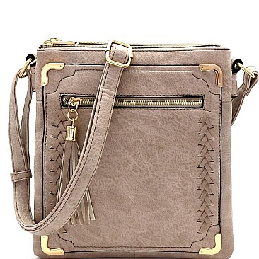 Modish Braided Tassel Accent Multi-Compartment Cross Body MH-BW2134A