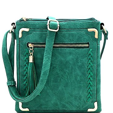 Modish Braided Tassel Accent Multi-Compartment Cross Body MH-BW2134A