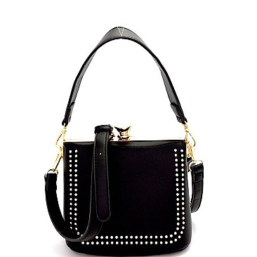 BW2135-LP Studded Jewel-Top Frame 2-Way Shoulder Bag