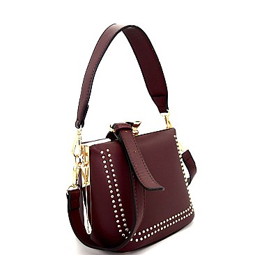 BW2135-LP Studded Jewel-Top Frame 2-Way Shoulder Bag