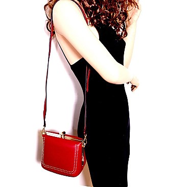 BW2135-LP Studded Jewel-Top Frame 2-Way Shoulder Bag